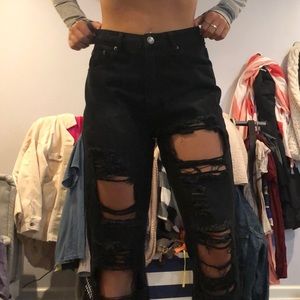 High waisted black denim jeans